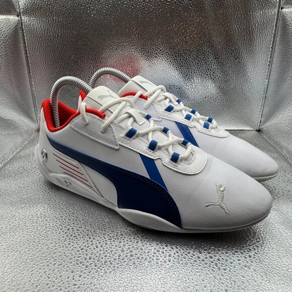 Size 6C Puma BMW MMS R-Cat Machina White Blue Red Mens Lace-Up Motorsport Shoe - Picture 1 of 10